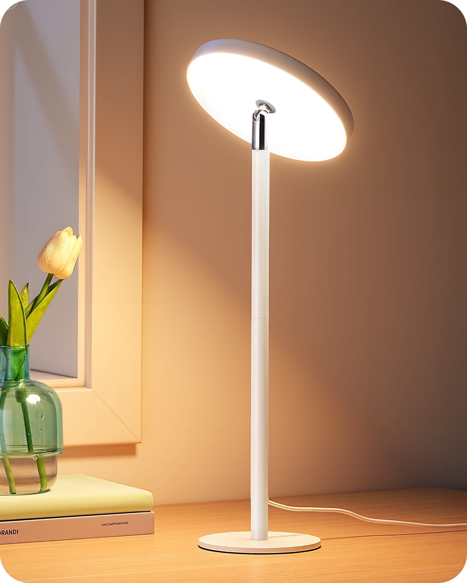 EDISHINE LED Table Lamp with 2 Adjustable Height, 5%-100% Dimmable & 3 Color Temperature, Touch Control, Modern Desk Lamp for Office, Reading, White