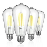 EDISHINE Vintage LED Edison Light Bulbs, 7W(60W Equivalent), 4000K Daylight, 800LM, ST19 Light Bulbs, Non-Dimmable, Decorative LED Filament Bulbs, E26 Base, Clear Glass, UL Listed (Set of 4)