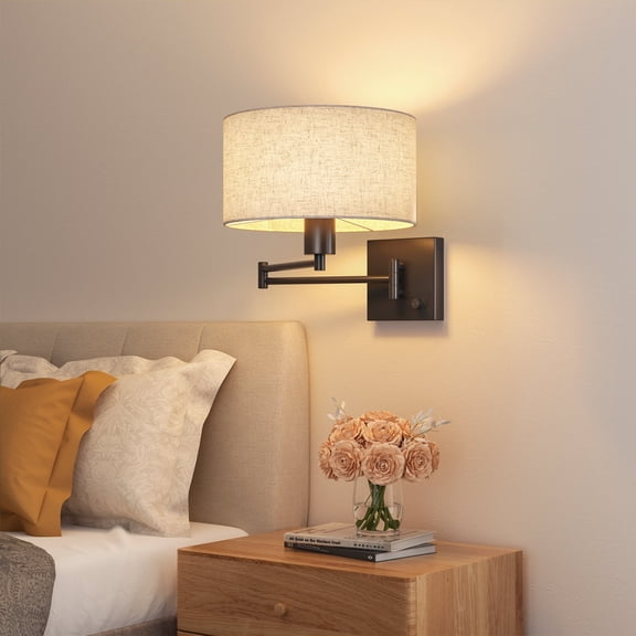EDISHINE Wall Light for Bedroom Living Room, Dimmable Wall Sconce with Swing Arm, Bulb Included