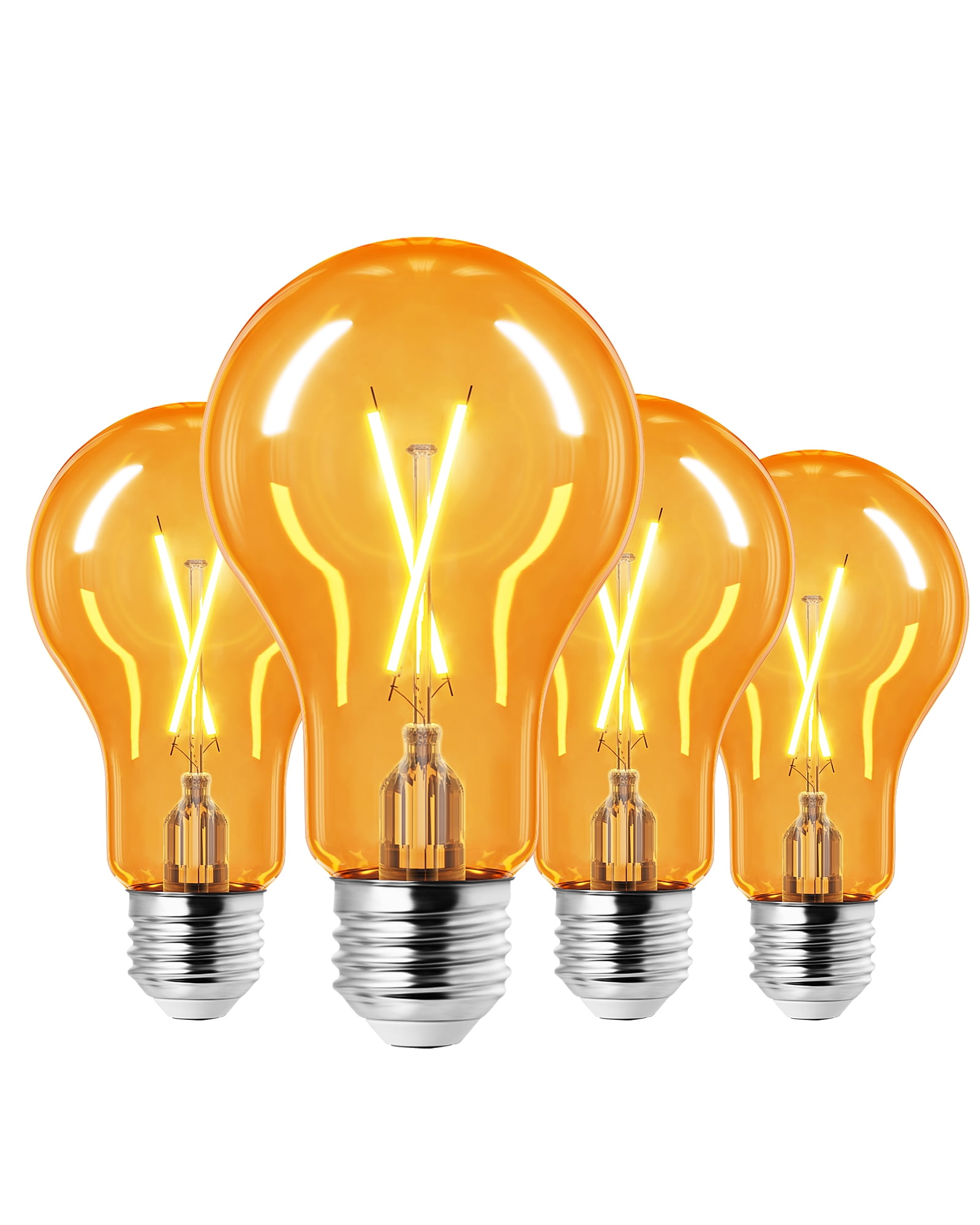 EDISHINE Yellow Light Bulbs, 8W A19 Filament LED Bulbs, Dimmable E26 Base, UL Listed 4-Pack