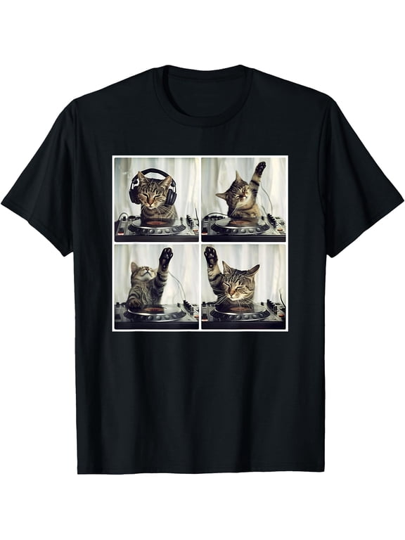 EDM DJ Cat Animal On Decks House Music Cat DJ T-Shirt
