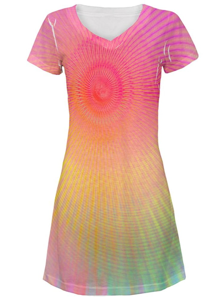 EDM Pastel Unicorn Rainbow Spiral All Over Juniors Beach CoverUp Dress