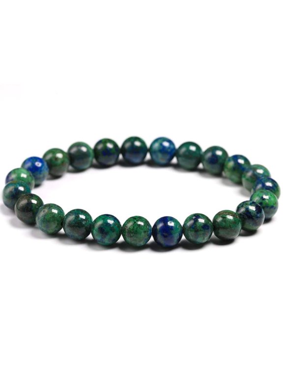Natural Azurite Semi Precious Stones Reiki Chakra Healing Yoga Meditation Crystal Fengshui 8mm Gemstones Round Beads Stretchable Bracelet for Men and Women
