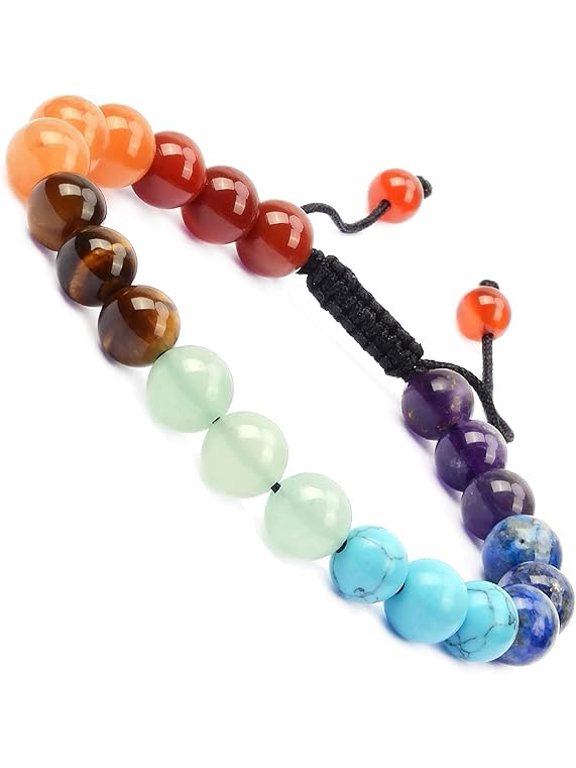 Natural Healing Power Gemstone Crystal Beads Unisex Adjustable Macrame Bracelets (7-Chakra Stones)
