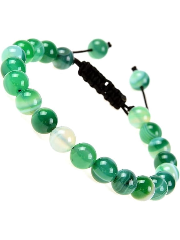 Natural Healing Power Gemstone Crystal Beads Unisex Adjustable Macrame Bracelets (Agate Green)