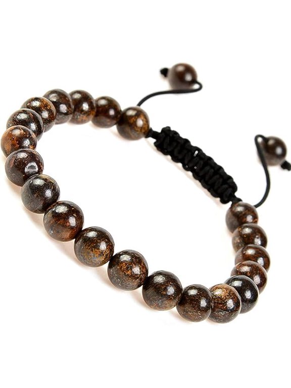 Natural Healing Power Gemstone Crystal Beads Unisex Adjustable Macrame Bracelets (Bronzite)