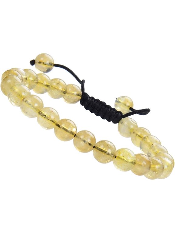 Natural Healing Power Gemstone Crystal Beads Unisex Adjustable Macrame Bracelets (Citrine)