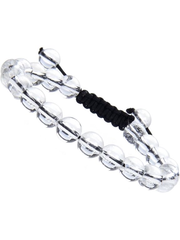Natural Healing Power Gemstone Crystal Beads Unisex Adjustable Macrame Bracelets (Clear Crystal)