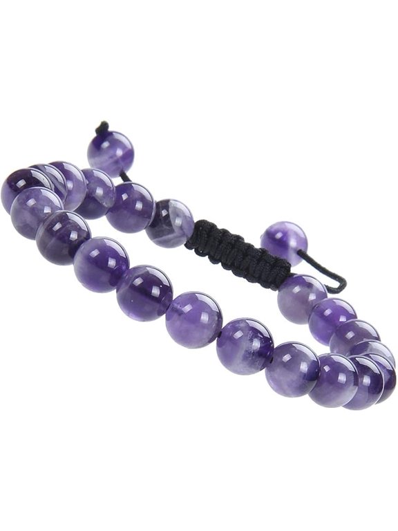 Natural Healing Power Gemstone Crystal Beads Unisex Adjustable Macrame Bracelets (Dream Amethyst)