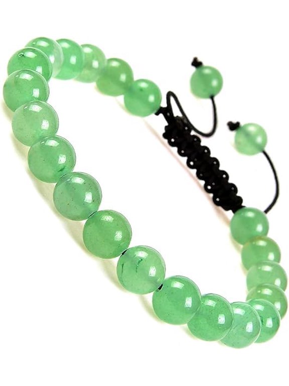 Natural Healing Power Gemstone Crystal Beads Unisex Adjustable Macrame Bracelets (Green Aventurine)