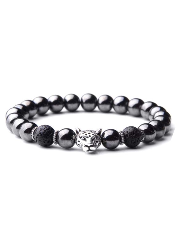 Silver Plated with Hematite & Volcanic Lava Astrological Bracelet for Men, Women (Jet Black)