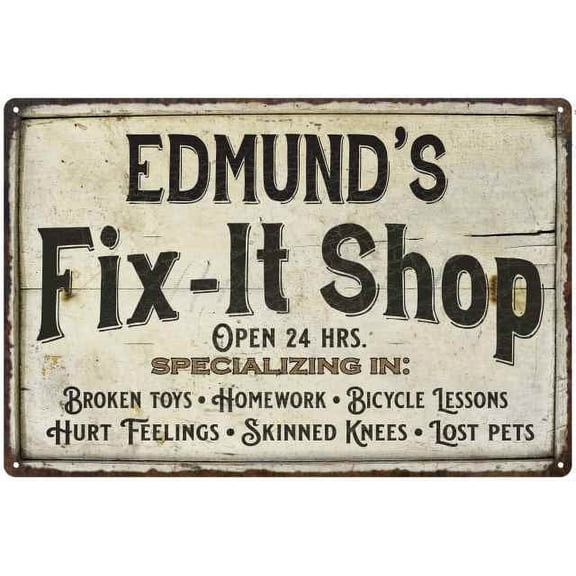 EDMUND'S Fix-It Shop Sign Grandpa Dad Wall Decor Gift 8x12 Metal 208120006390
