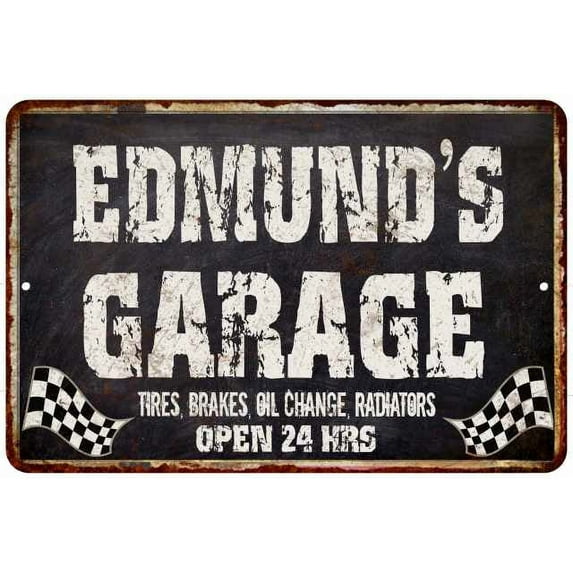 EDMUND'S Garage Black Grunge Sign 12 x 18 Matte Finish Metal 112180005273