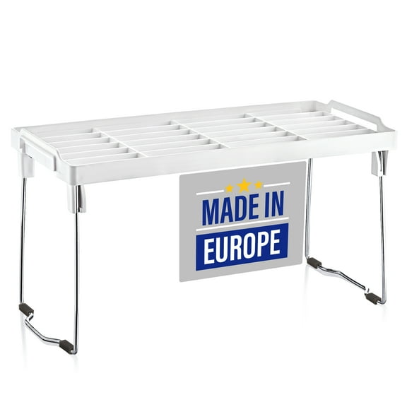 EDNA HOME Cabinet Shelf Organizer, Stacking Cabinet Rack, 5.5 x 11.8in, Metal Wire Pantry and Counter Shelf for Storage of Kitchen and Bathroom Items, Made in Europe, 1 Piece