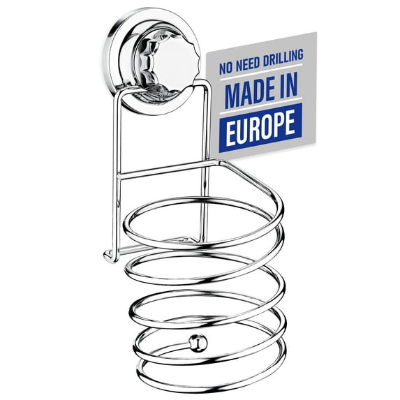 EDNA HOME Hair Dryer Holder with Suction Cups, Chrome Finished Stainless Steel Hair Care Tools Holder, Made in Europe