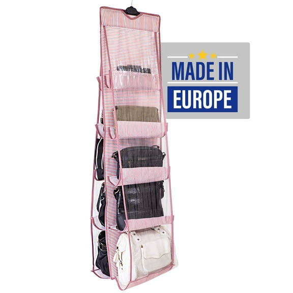 EDNA HOME Hanging Handbag Purse Organizer, Large & 2-Sided with 10 Clear Pockets, Organize & Protect Your Purse, Handbag, Pocketbook, Reticule, Towel, Attache & Other Stuff, Made in Europe