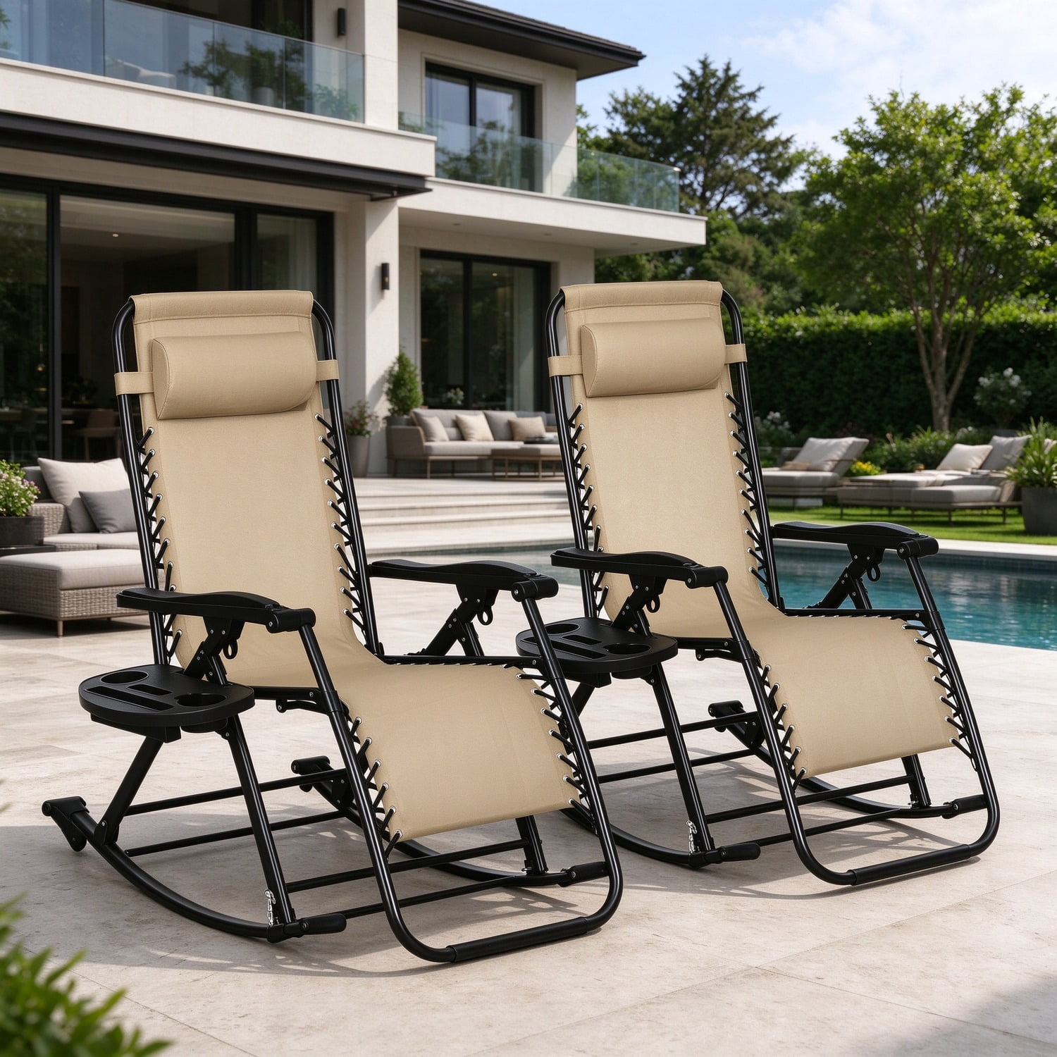 EDOEMSE 2 Outdoor Rocking Chairs Foldable Reclining Zero Gravity Lounge ...