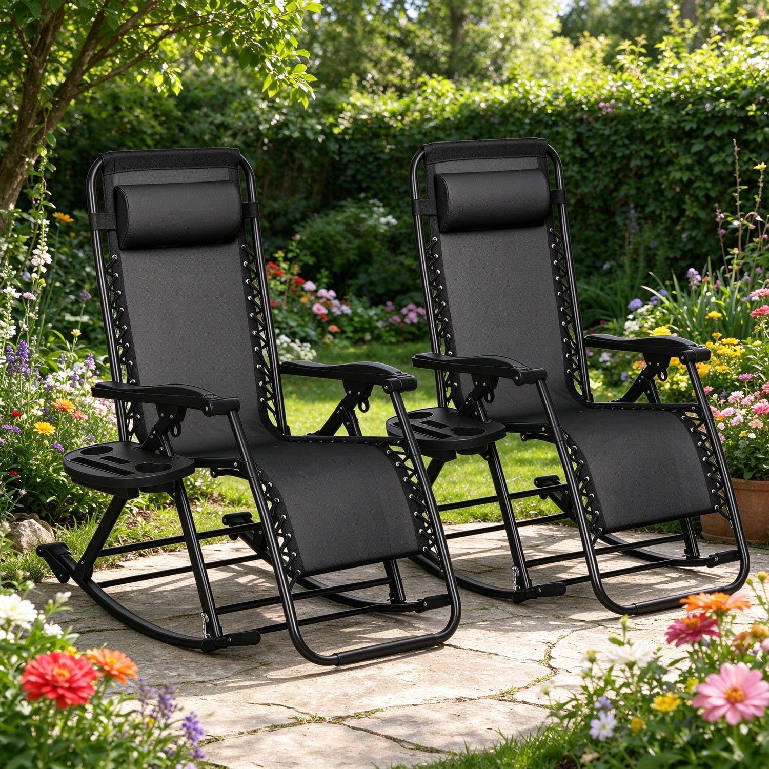 EDOEMSE 2 Outdoor Rocking Chairs Foldable Reclining Zero Gravity Lounge ...
