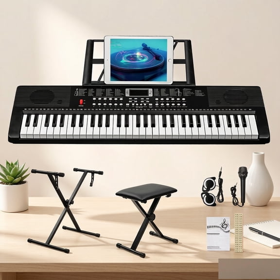 EDOEMSE 61-Key Electronic Keyboard GEP-203 LED Display Piano-Styled Keys 200 Timbres 200 Rhythms 60 Demo Songs