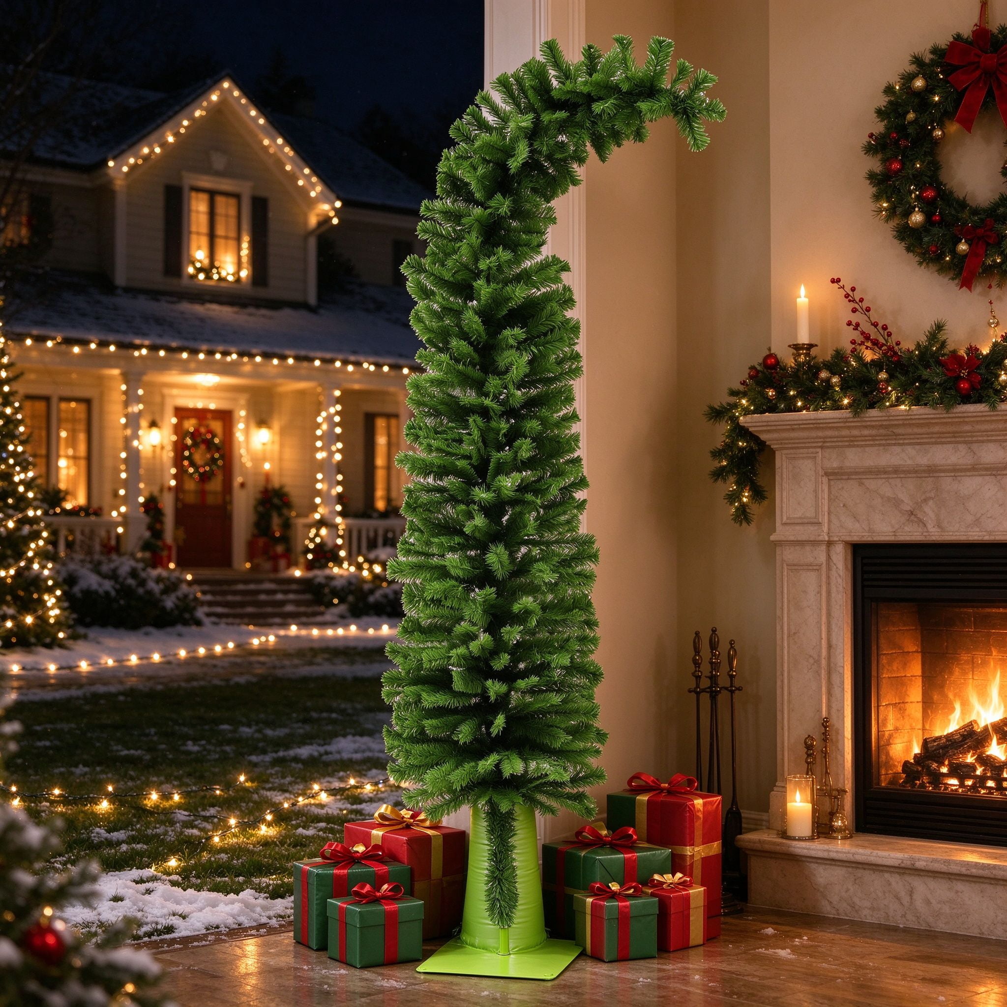 EDOEMSE 6ft Whimsical Pencil Christmas Tree, Bendable Artificial ...