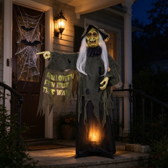EDOEMSE 6 Foot Animated Witch Halloween Figure with Touch Activated LED Eyes, Sound Effects and Swaying Body for Garden, Yard or Indoor Parties