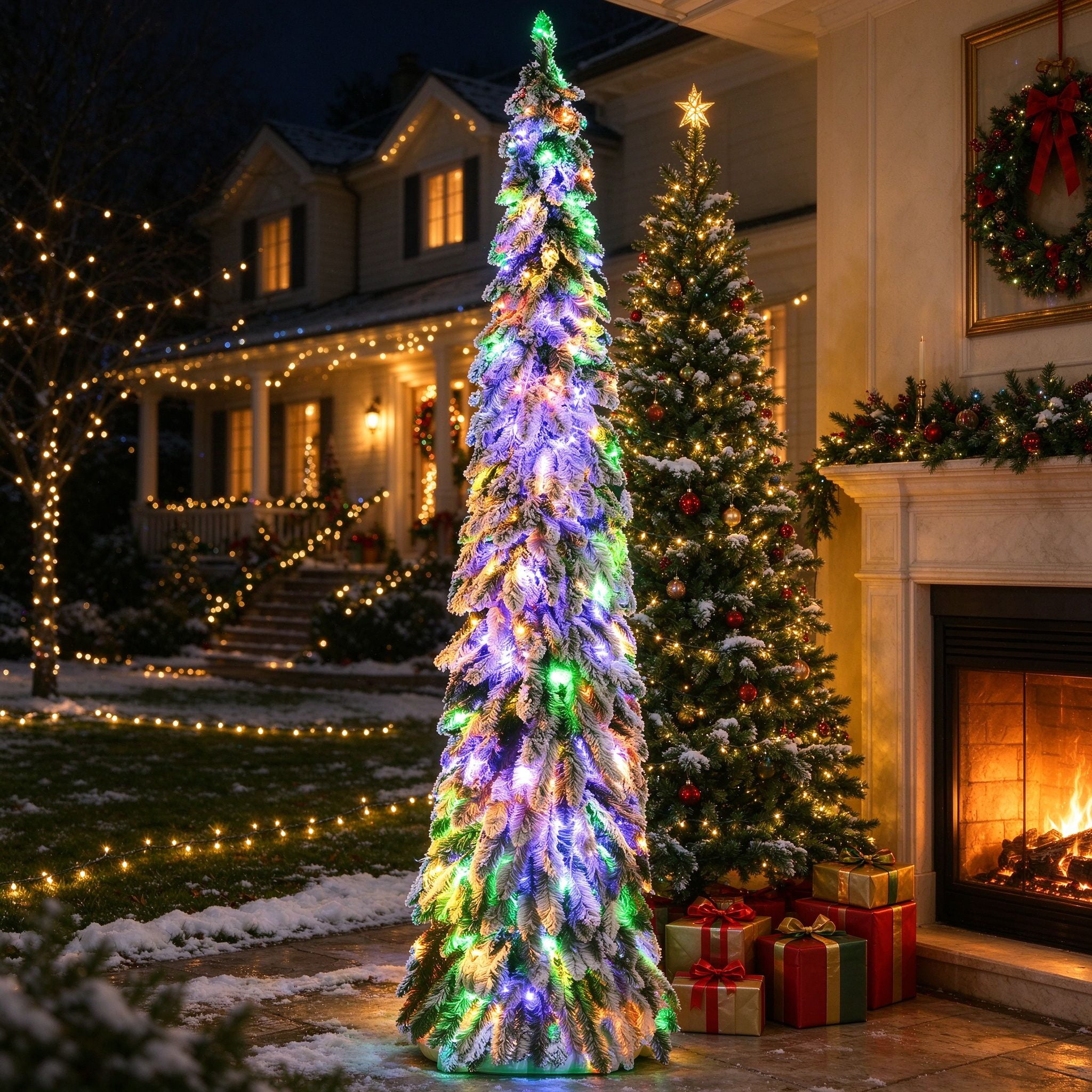 Snowboard Shape Graphics EDOEMSE 7' Artificial Slim Christmas Trees, with Snow Frosted Branches ...