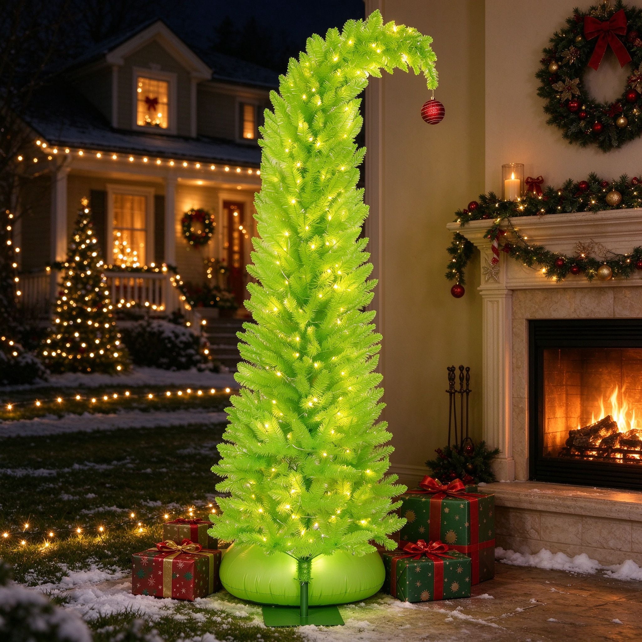 EDOEMSE 7 ft Whimsical Christmas Tree, Pencil Christmas Tree with Red ...