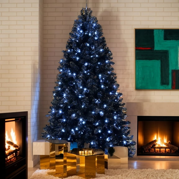 EDOEMSE 8FT Artificial Black LED Christmas Tree, 2486 PE/PVC Mixed Branch Tips, Hinged Premium Foldable Base for Indoor Decor, Ideal for Holiday, Sturdy & Attractive