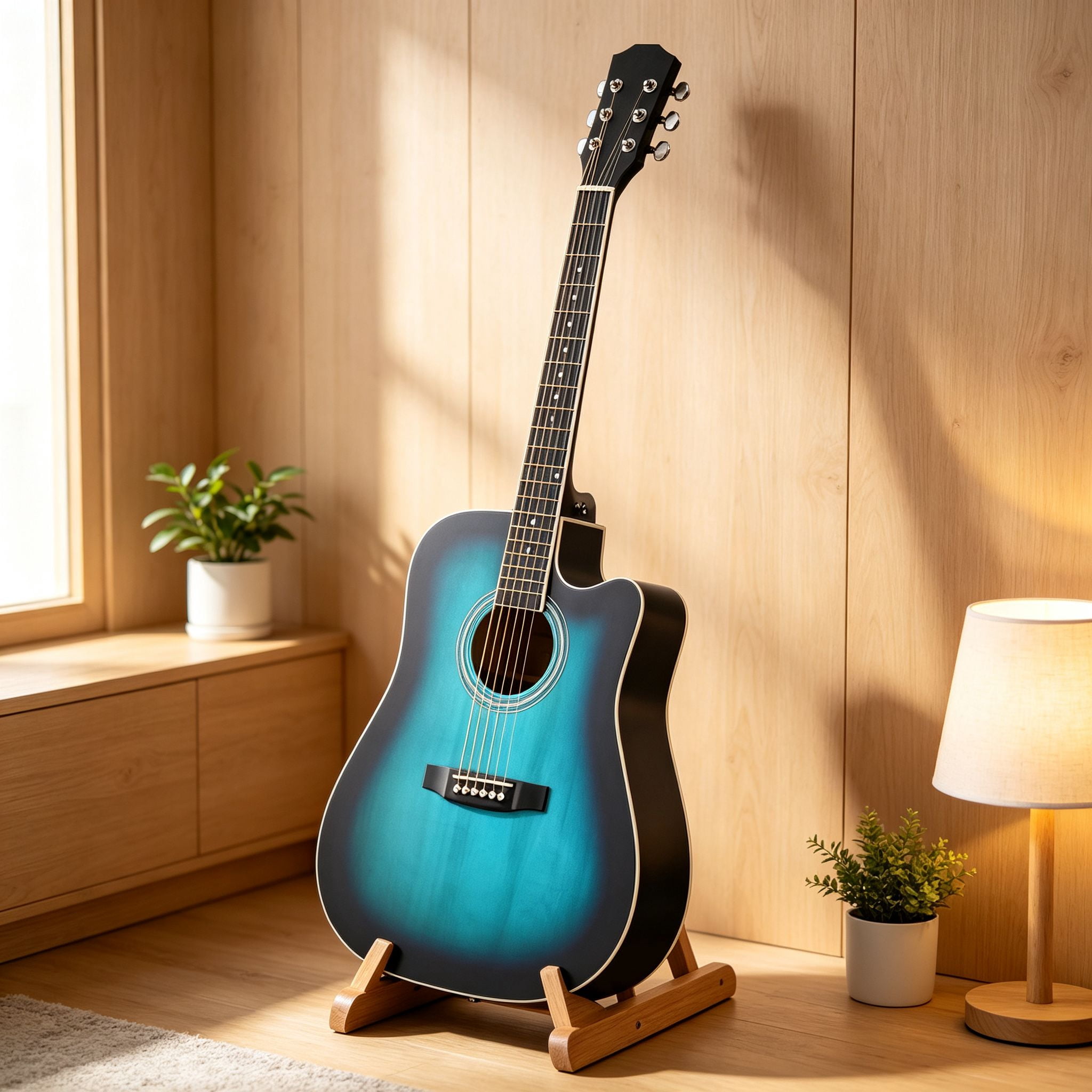 EDOEMSE Acoustic Guitar 41-Inch Blue Cutaway Dreadnought Body Spruce ...