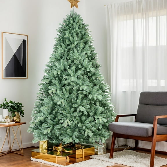 EDOEMSE Artificial 7.5ft Christmas Tree, 2908 PE/PVC Mixed Branch Tips, Memory Wire & Iron Wire, Hinged Foldable Base for Indoor Decor, Blue Green Tint - Premium Holiday Tree