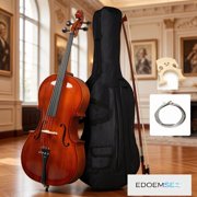 EDOEMSE Cello 4/4 Full Size Spruce Top Panel Maple Back and Sides Ebony Fingerboard and Tailpiece Tiger Pattern Finish
