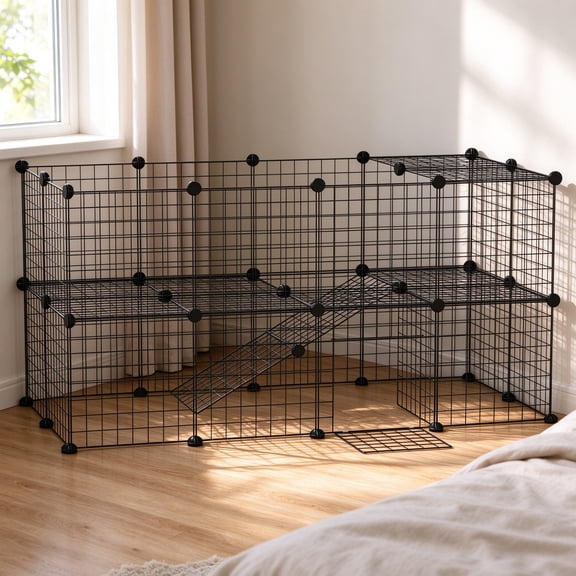 EDOEMSE Cozy 36 Panels Small Animal Playpen with Door, DIY C & C Cage for Guinea Pigs with Ramp, Portable Metal Wire Yard