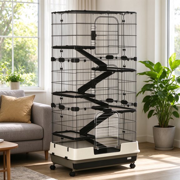 EDOEMSE Cozy 6-tier Platform Rolling Small Animal Rabbit Cage for Hamsters, Chinchillas & Gerbils with a Large Living Space