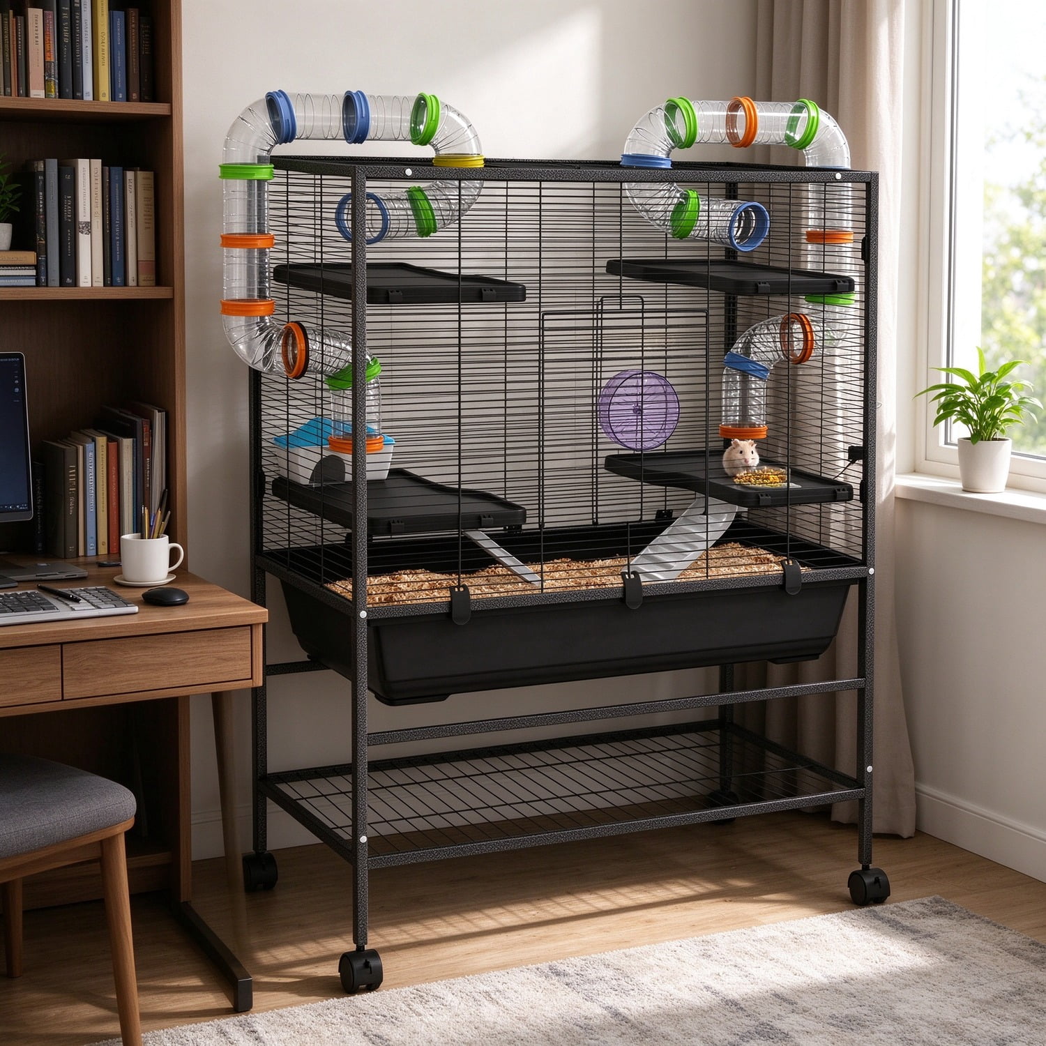EDOEMSE Cozy Small Animal Cage for Syrian Hamster, Gerbil Cage with ...