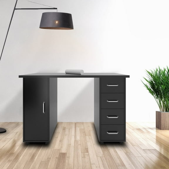 EDOEMSE Double Edged Manicure Nail Table, Nail Table Station Desk with 4 Drawers, Lockable Wheels & Cabinet, Black