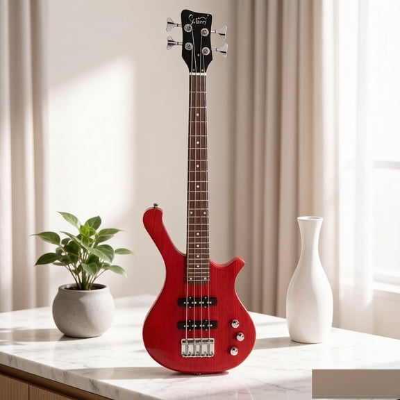 EDOEMSE Electric Bass Guitar 36-Inch Short Scale 25.5-Inch Scale Length Mahogany Body Rosewood Fretboard