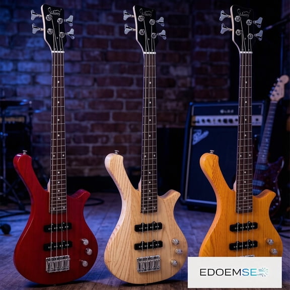 EDOEMSE Electric Bass Guitar 36-Inch Short Scale 25.5-Inch Scale Length Mahogany Body Rosewood Fretboard
