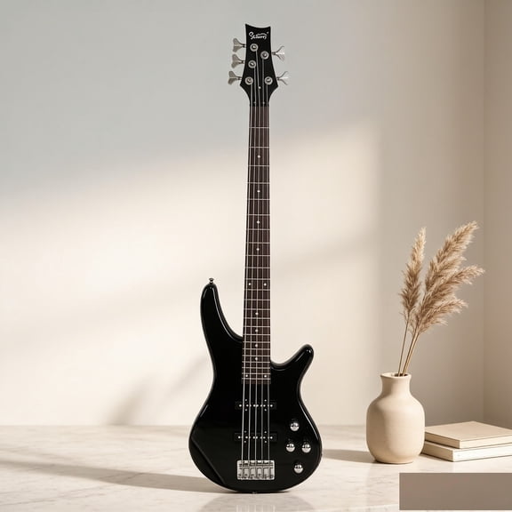 EDOEMSE Electric Bass Guitar Full Size 5-String G-D-A-E-B Tuning 24 Frets 9.5-Inch Fingerboard Radius