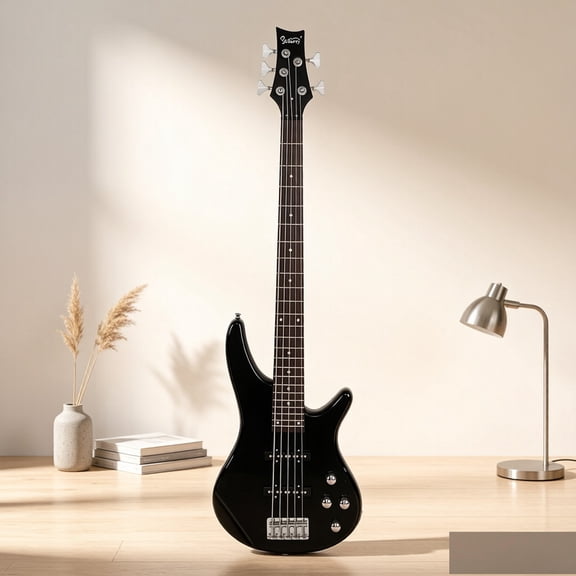 EDOEMSE Electric Bass Guitar Full Size 5-String Wooden and Synthetic Body Rosewood Fingerboard Adjustable Bridge