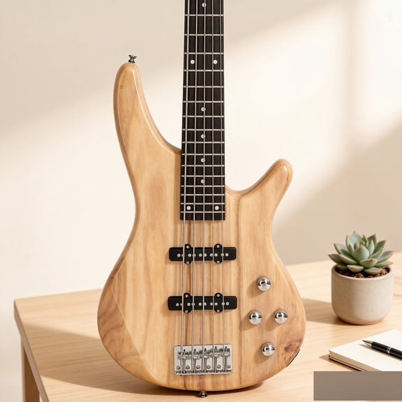 EDOEMSE Electric Bass Guitar Full Size 5-String Wooden and Synthetic Body Rosewood Fingerboard Adjustable Bridge