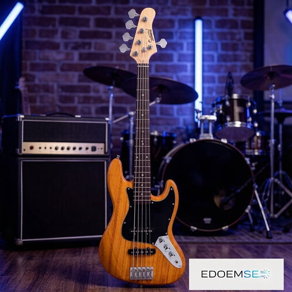 EDOEMSE Electric Bass Guitar Gjazz Style 5-String Wooden and Synthetic Body Rosewood Fingerboard Adjustable Bridge