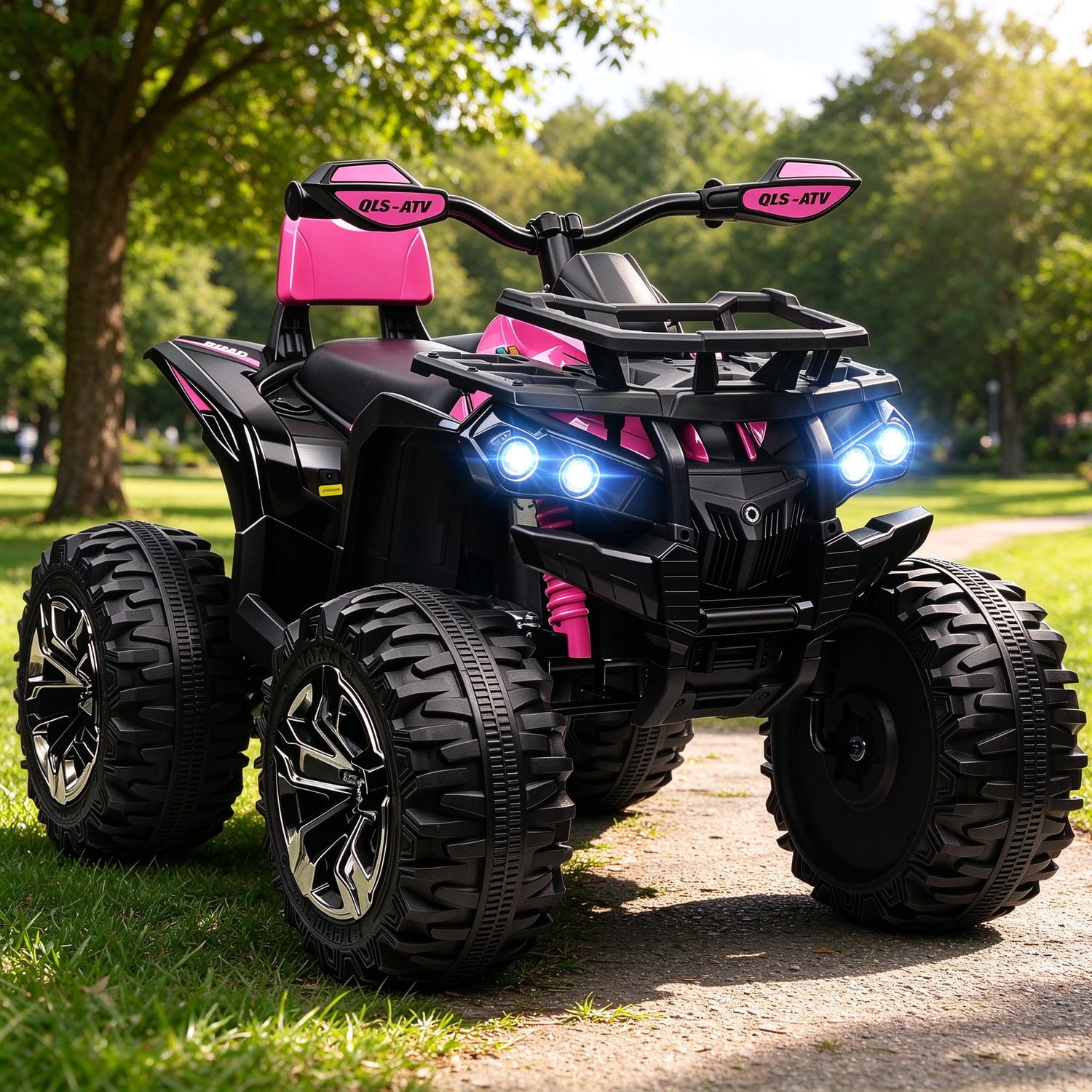 Automatic Racing 4 Wheeler EDOEMSE Fun 12V 4 Wheeler Kids ATV with Music, Headlights for 37-60 ...