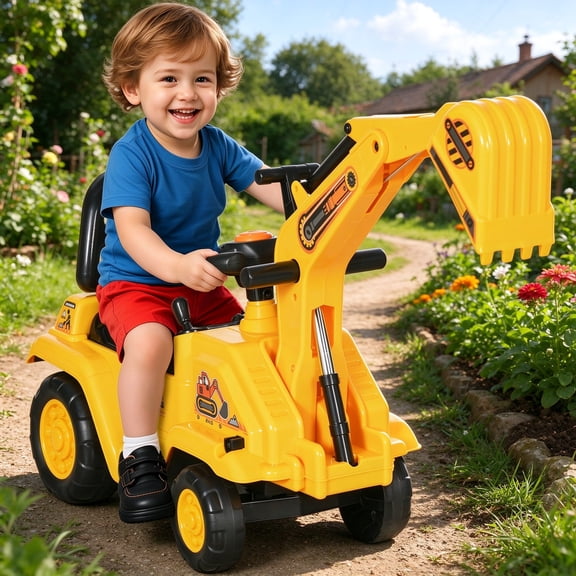 EDOEMSE Fun 2 in 1 Ride On Toy Digger Digger Tractor Pulling Cart Pretend Play Construction Truck