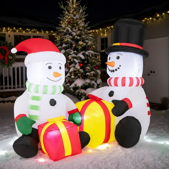 EDOEMSE Large 5Ft Christmas Inflatables Snowman with Gift Boxes, Holiday Decor for Yard, Eye-Catching Outdoor Decoration, Festive Ambiance Creator + Christmas Yard Ornament