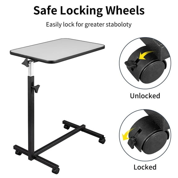 EDOEMSE Multifunctional Adjustable End Table, Standing Desk Bedside Table with Wheels, Silver Grey