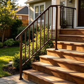 EDOEMSE Outdoor 3-4 Level Iron Handrail, Copper Powder-Coated Galvanized Stair Railing with Installation Kit, Weatherproof Safety Hand Rail for Garden, Residential & Commercial Entry Steps