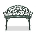 thumbnail image 1 of EDOEMSE Outdoor Cast Aluminum Patio Bench, Porch Bench Chair with Curved Legs Rose Pattern, Antique Green, 1 of 7