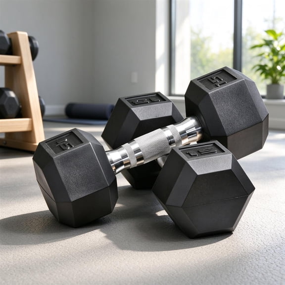 EDOEMSE Pro 2 x 15lbs Hex Dumbbell Set of 2, Rubber Weights Exercise Fitness Dumbbell with Non-Slip Handles, Anti-roll, for Women or Men Home Gym Workout, Black