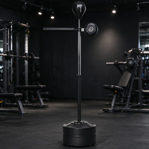 EDOEMSE Pro Free Standing Boxing Bag with Stand, Punching Speed Bag Reaction Bar Challenge with Suction Cups, 64-81in Adjustable Height for Teenagers and Adults, Black