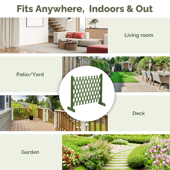 EDOEMSE Set of 2 Retractable Cedar Wood Fences, Olive Green Dip-Dyed Expandable Trellis Panels 80.7 x 13.6 x 35.4 Inch, Decorative Garden Privacy Screen for Climbing Plants & Yards